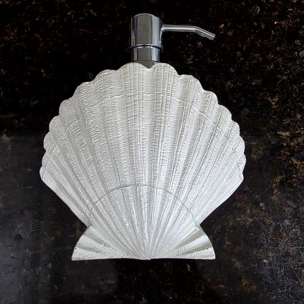 Bathroom Accessory Set White Seashell Soap Dispenser Nautical Tropical seaside